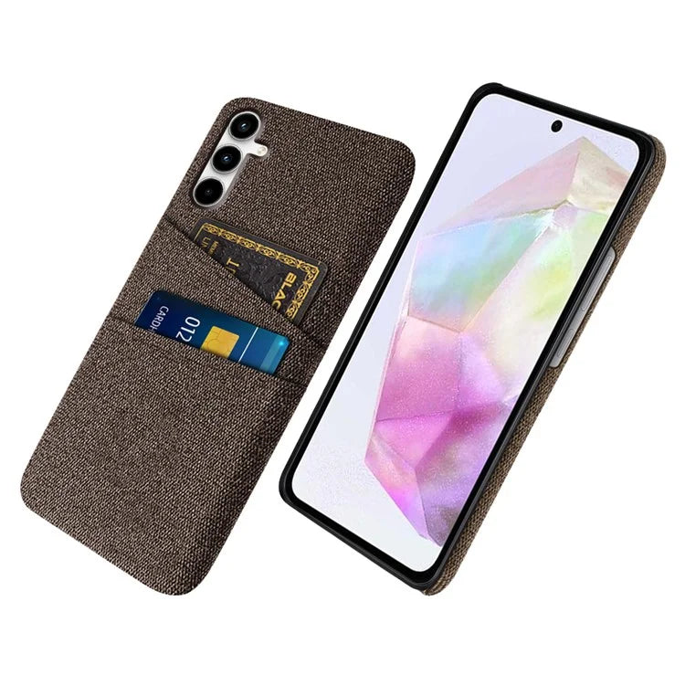 For Samsung Galaxy A35 5G Slim-Fit Cell Phone Case Dual Card Slots PC+Cloth Phone Back Shell