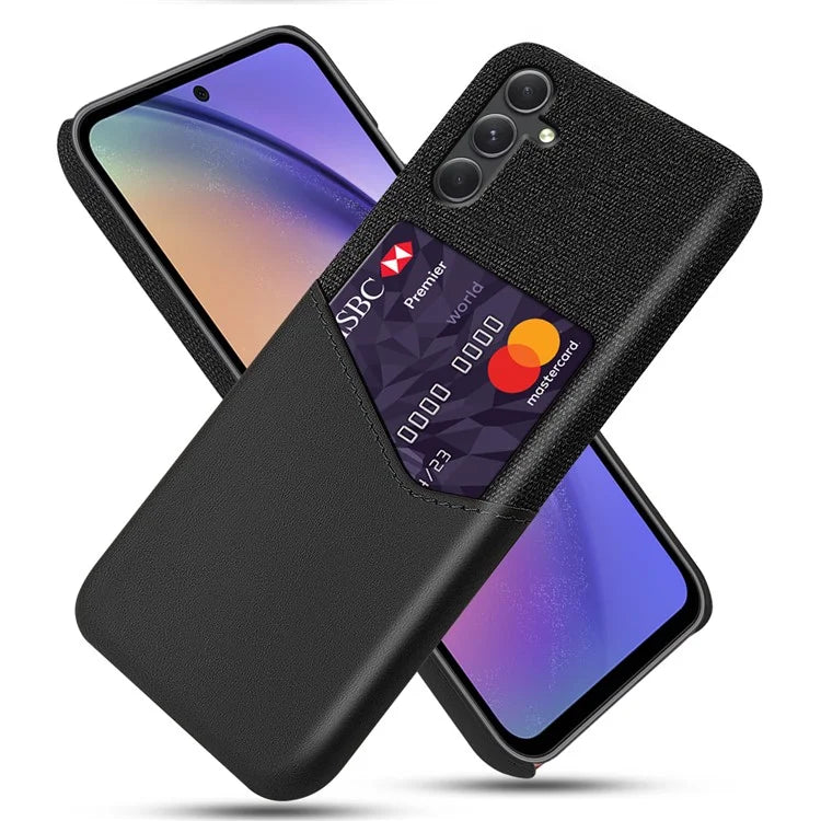 For Samsung Galaxy A55 5G Case Anti-Collision Card Slot PU Leather+PC Cell Phone Cover