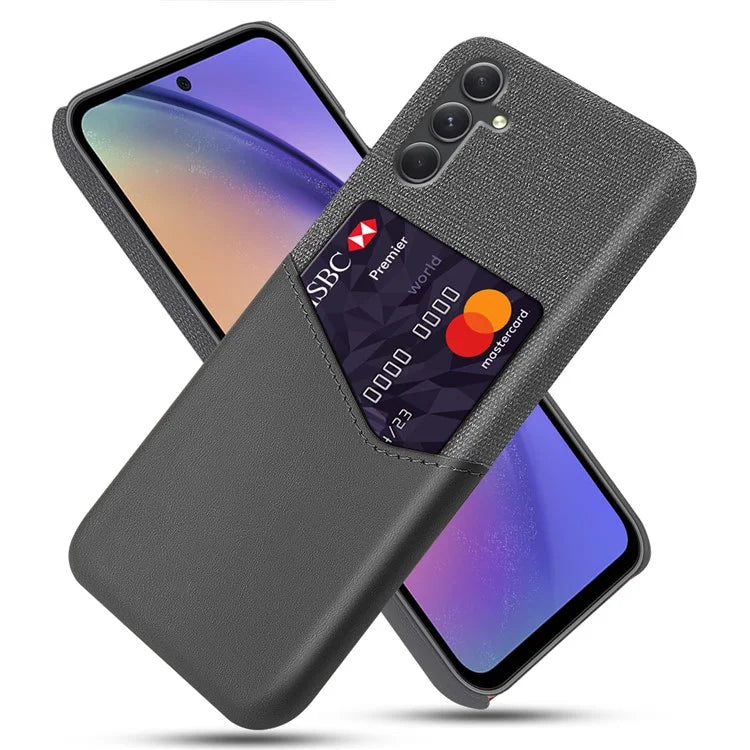 For Samsung Galaxy A55 5G Case Anti-Collision Card Slot PU Leather+PC Cell Phone Cover