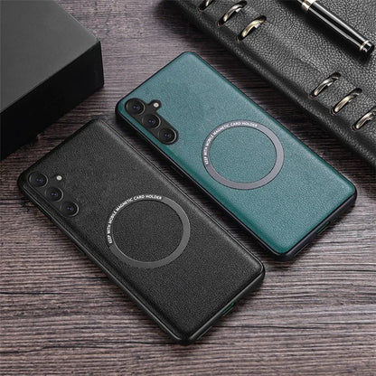 For Samsung Galaxy A25 5G (Global) (161.0 x 76.5 x 8.3mm) Back Case Magnetic Leather+TPU Phone Cover