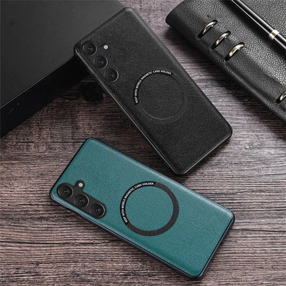 For Samsung Galaxy A25 5G (Global) (161.0 x 76.5 x 8.3mm) Back Case Magnetic Leather+TPU Phone Cover