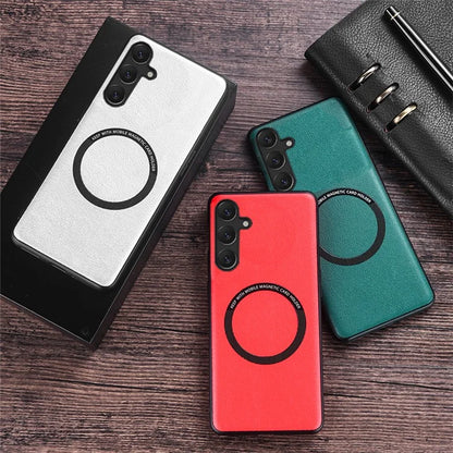 For Samsung Galaxy A25 5G (Global) (161.0 x 76.5 x 8.3mm) Back Case Magnetic Leather+TPU Phone Cover