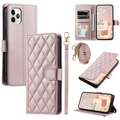 For iPhone 11 Pro Wallet Case Rhombus Grid Crossbody Leather Phone Cover