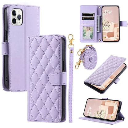 For iPhone 11 Pro Wallet Case Rhombus Grid Crossbody Leather Phone Cover