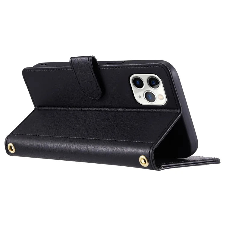 For iPhone 11 Pro Max Leather Case Stitching Rhombus Grid Crossbody Phone Cover