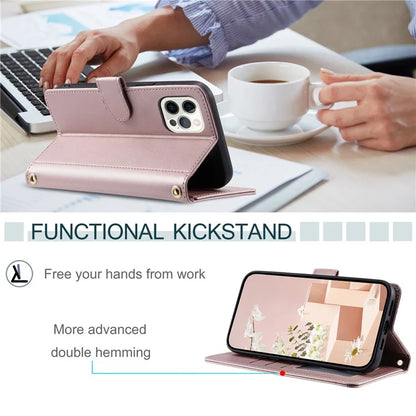 For iPhone 12 / 12 Pro Leather Case Wallet Stand Flip Phone Cover with 2 Straps