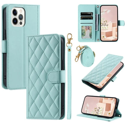 For iPhone 12 / 12 Pro Leather Case Wallet Stand Flip Phone Cover with 2 Straps