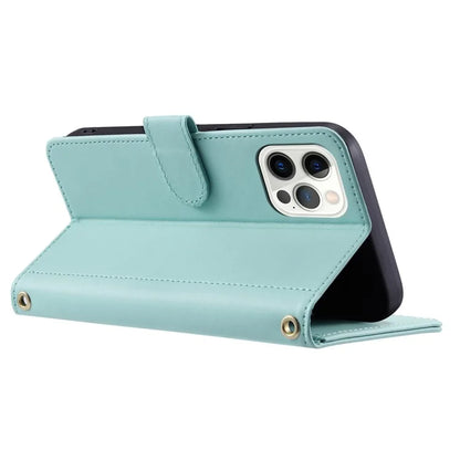 For iPhone 12 / 12 Pro Leather Case Wallet Stand Flip Phone Cover with 2 Straps