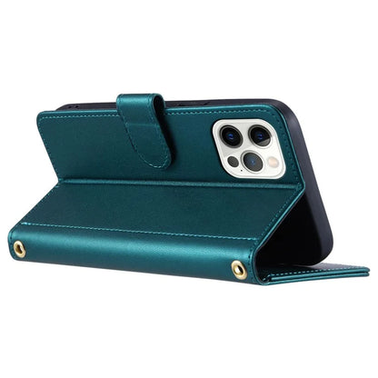 For iPhone 12 / 12 Pro Leather Case Wallet Stand Flip Phone Cover with 2 Straps
