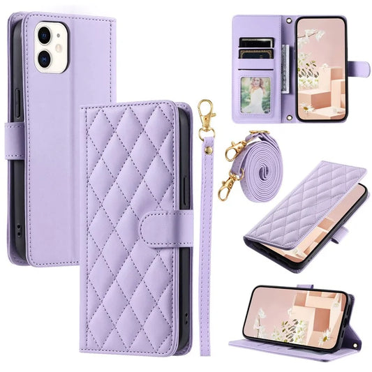 For iPhone 12 mini Leather Case Crossbody Phone Cover with 2 Straps