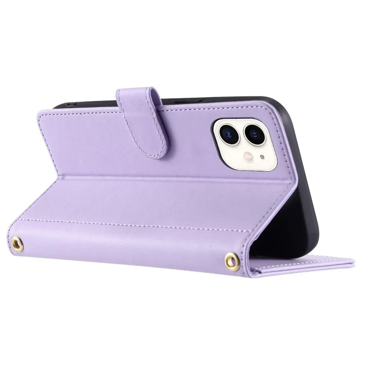 For iPhone 12 mini Leather Case Crossbody Phone Cover with 2 Straps