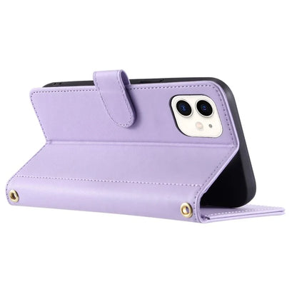 For iPhone 12 mini Leather Case Crossbody Phone Cover with 2 Straps