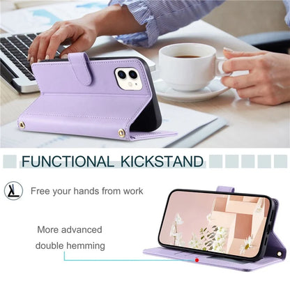 For iPhone 12 mini Leather Case Crossbody Phone Cover with 2 Straps