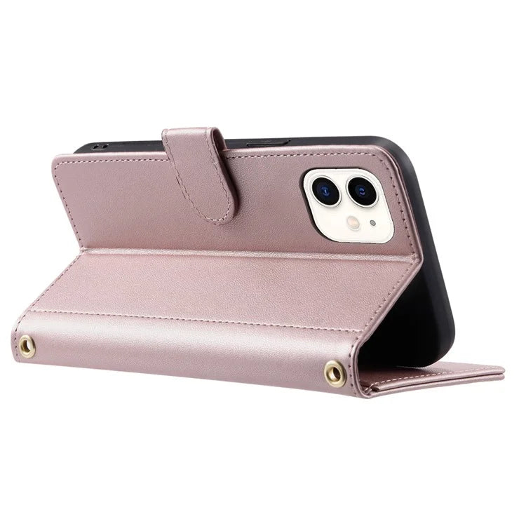 For iPhone 12 mini Leather Case Crossbody Phone Cover with 2 Straps