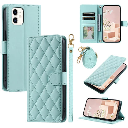 For iPhone 12 mini Leather Case Crossbody Phone Cover with 2 Straps