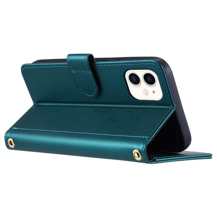 For iPhone 12 mini Leather Case Crossbody Phone Cover with 2 Straps
