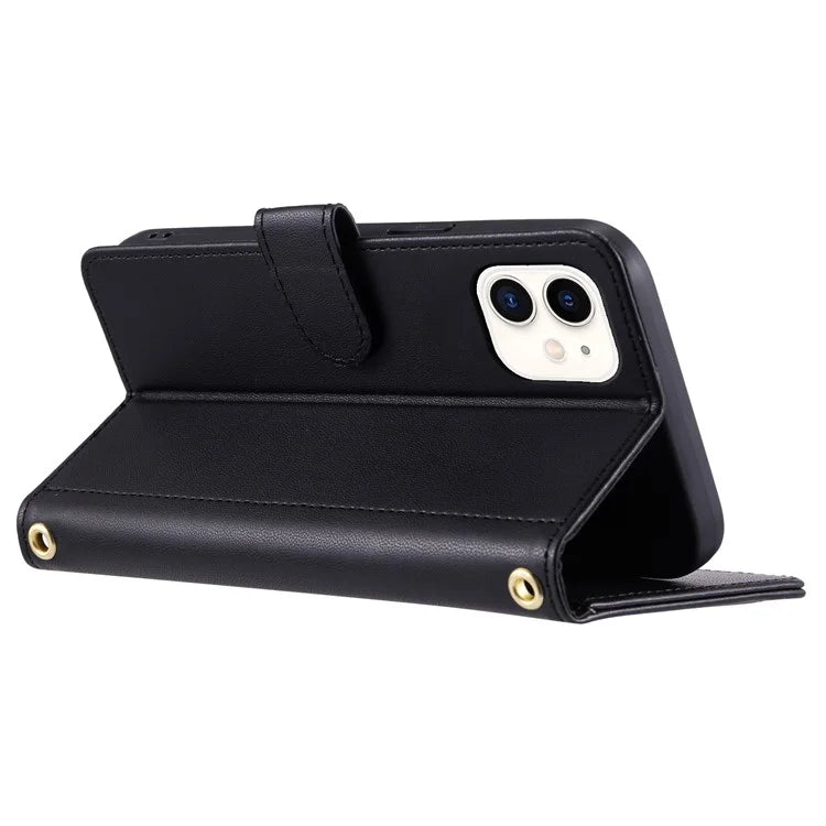 For iPhone 12 mini Leather Case Crossbody Phone Cover with 2 Straps