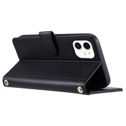For iPhone 12 mini Leather Case Crossbody Phone Cover with 2 Straps