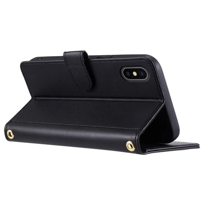 For iPhone XS Max Leather Wallet Case with Straps Rhombus Grid Phone Cover