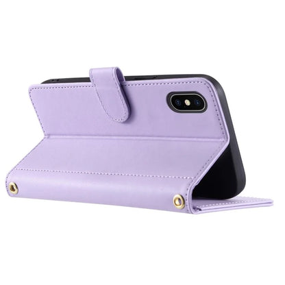 For iPhone XS Max Leather Wallet Case with Straps Rhombus Grid Phone Cover