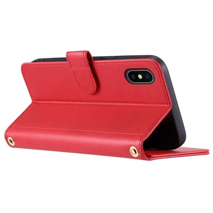 For iPhone XS Max Leather Wallet Case with Straps Rhombus Grid Phone Cover