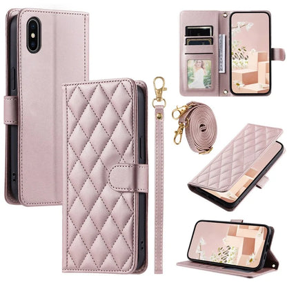 For iPhone X / XS Case Rhombus Grid Leather Phone Cover with Wallet Stand