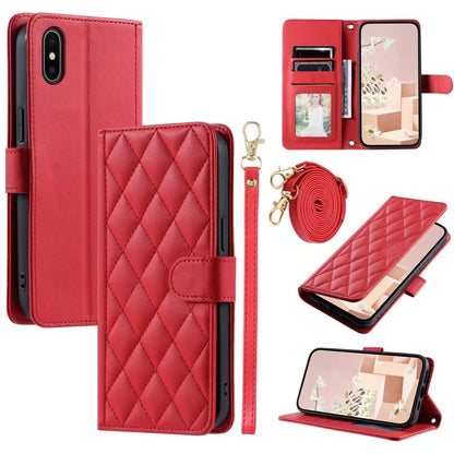 For iPhone X / XS Case Rhombus Grid Leather Phone Cover with Wallet Stand