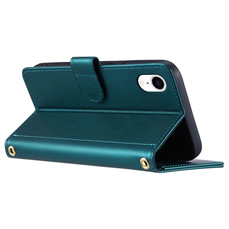 For iPhone XR Leather Case Rhombus Grid Flip Wallet Phone Cover with Straps