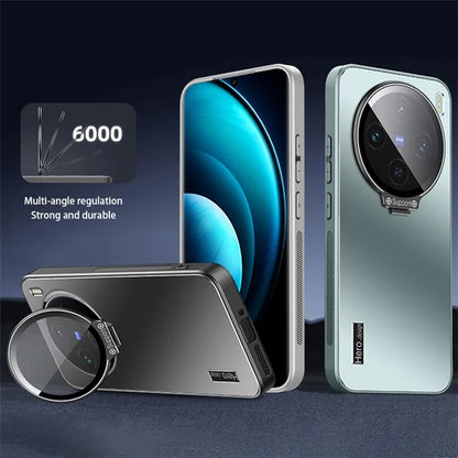 For vivo X100 5G Slim-Fit Case TPU+PC Phone Cover Zinc Alloy Kickstand Phone Shell