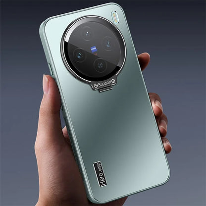 For vivo X100 5G Slim-Fit Case TPU+PC Phone Cover Zinc Alloy Kickstand Phone Shell