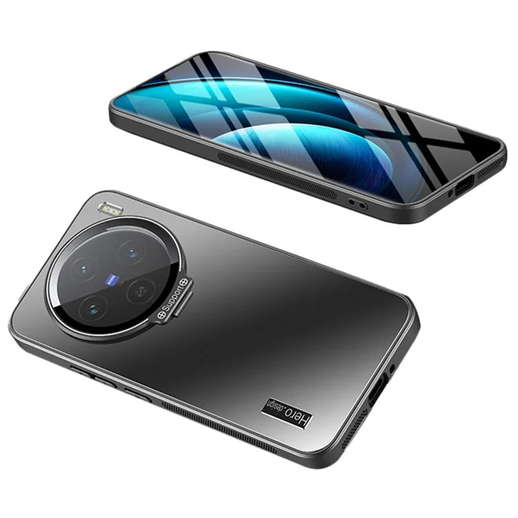 For vivo X100 5G Slim-Fit Case TPU+PC Phone Cover Zinc Alloy Kickstand Phone Shell