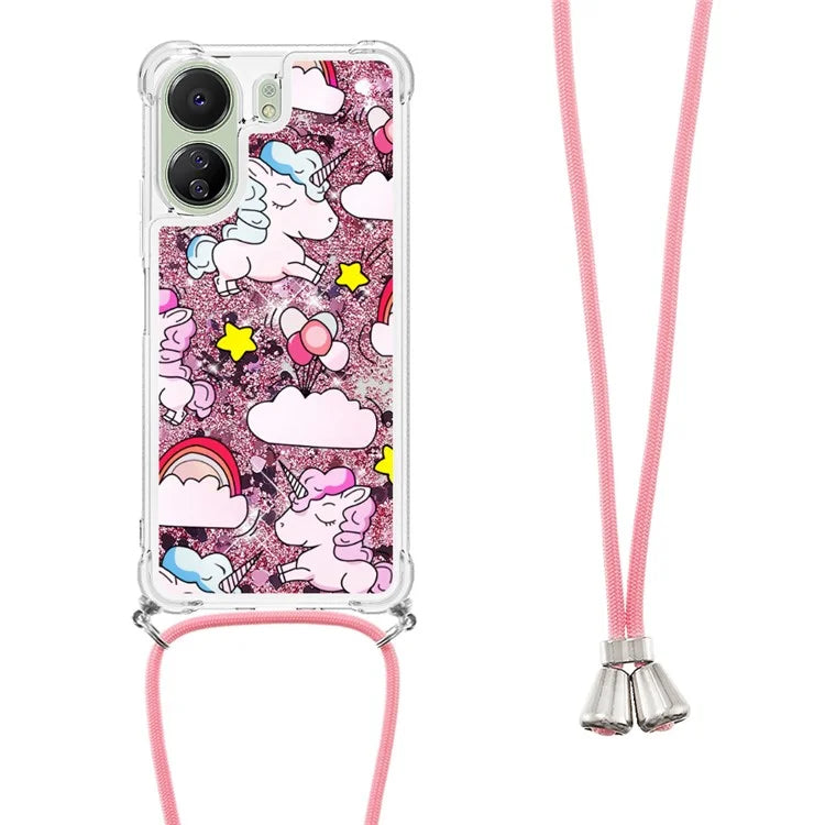 YB Quicksand Series-5 for Xiaomi Redmi 13C 4G / Poco C65 4G Case with Lanyard Pattern TPU Cover