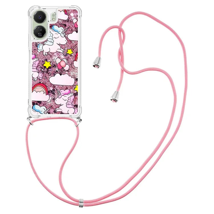 YB Quicksand Series-5 for Xiaomi Redmi 13C 4G / Poco C65 4G Case with Lanyard Pattern TPU Cover