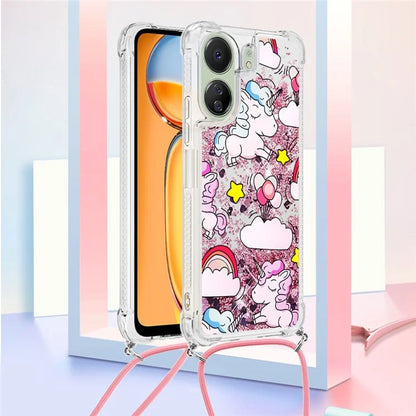 YB Quicksand Series-5 for Xiaomi Redmi 13C 4G / Poco C65 4G Case with Lanyard Pattern TPU Cover