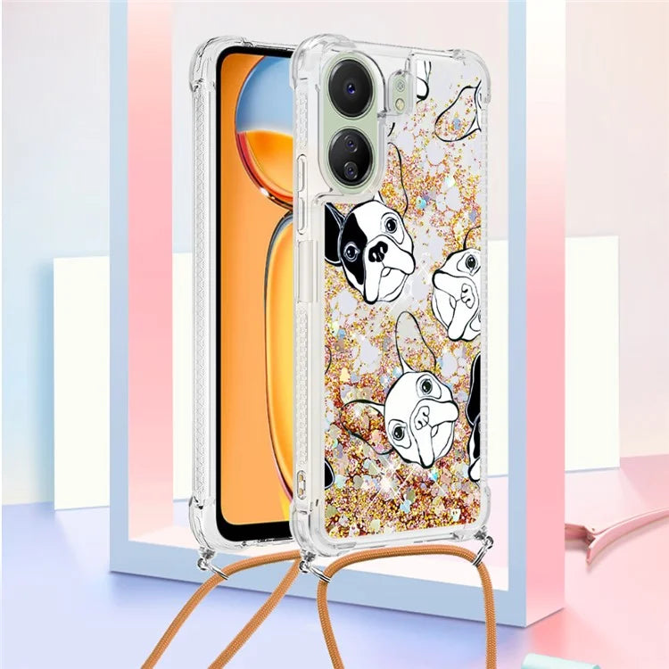 YB Quicksand Series-5 for Xiaomi Redmi 13C 4G / Poco C65 4G Case with Lanyard Pattern TPU Cover