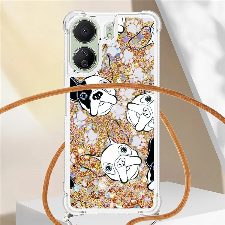 YB Quicksand Series-5 for Xiaomi Redmi 13C 4G / Poco C65 4G Case with Lanyard Pattern TPU Cover