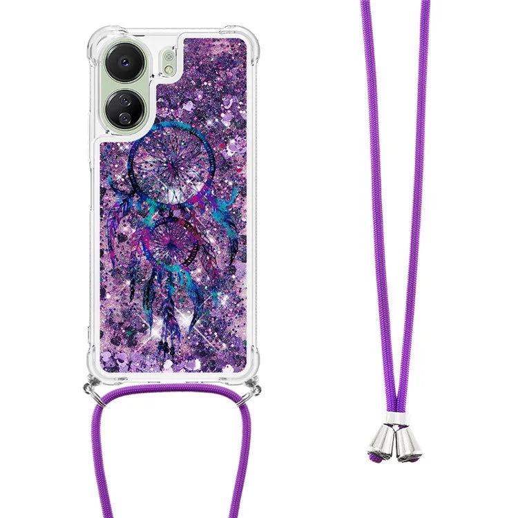 YB Quicksand Series-5 for Xiaomi Redmi 13C 4G / Poco C65 4G Case with Lanyard Pattern TPU Cover