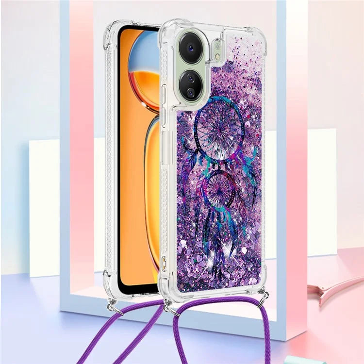 YB Quicksand Series-5 for Xiaomi Redmi 13C 4G / Poco C65 4G Case with Lanyard Pattern TPU Cover