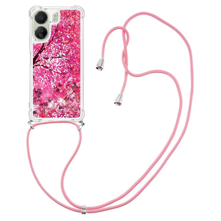 YB Quicksand Series-5 for Xiaomi Redmi 13C 4G / Poco C65 4G Case with Lanyard Pattern TPU Cover
