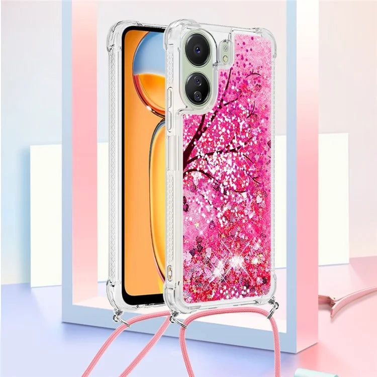 YB Quicksand Series-5 for Xiaomi Redmi 13C 4G / Poco C65 4G Case with Lanyard Pattern TPU Cover