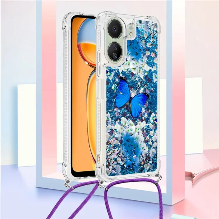 YB Quicksand Series-5 for Xiaomi Redmi 13C 4G / Poco C65 4G Case with Lanyard Pattern TPU Cover