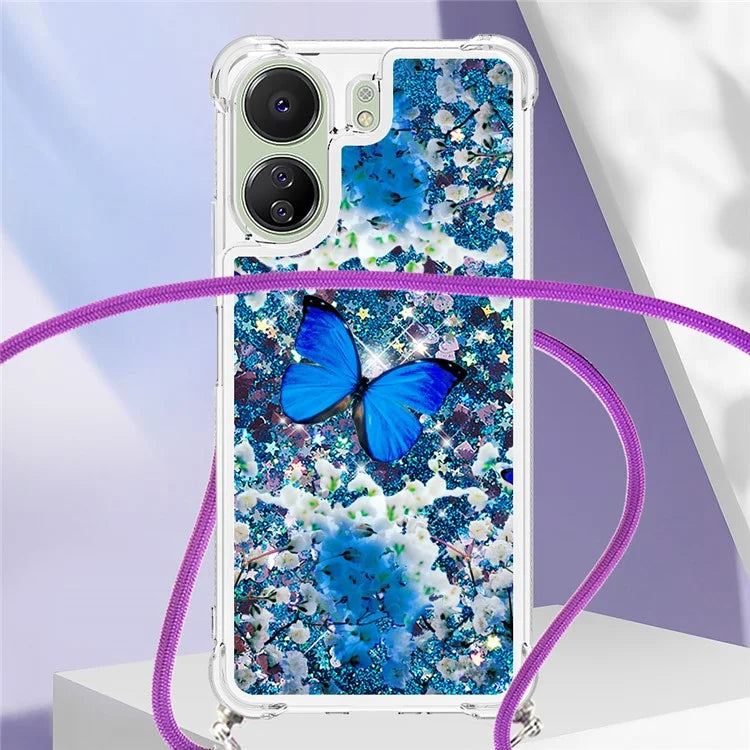 YB Quicksand Series-5 for Xiaomi Redmi 13C 4G / Poco C65 4G Case with Lanyard Pattern TPU Cover