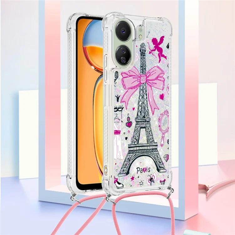 YB Quicksand Series-5 for Xiaomi Redmi 13C 4G / Poco C65 4G Case with Lanyard Pattern TPU Cover