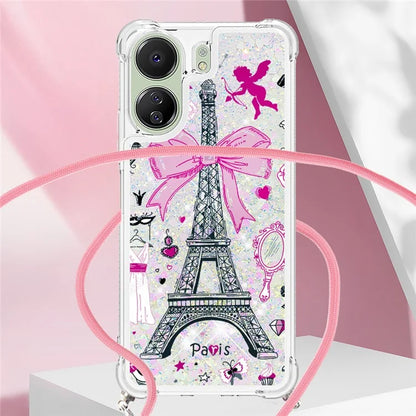 YB Quicksand Series-5 for Xiaomi Redmi 13C 4G / Poco C65 4G Case with Lanyard Pattern TPU Cover