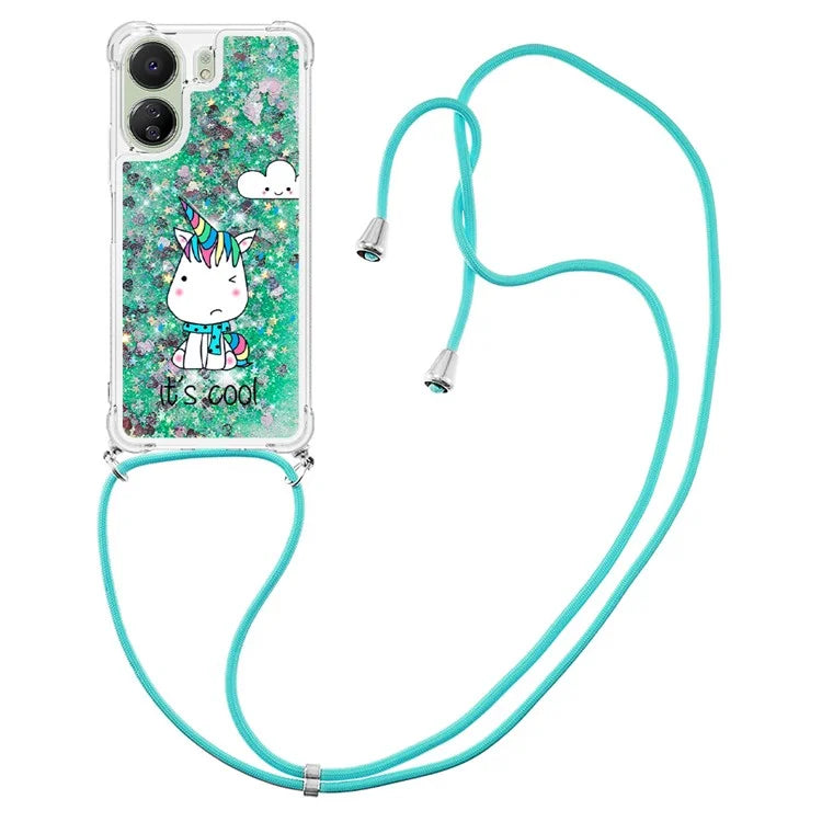 YB Quicksand Series-5 for Xiaomi Redmi 13C 4G / Poco C65 4G Case with Lanyard Pattern TPU Cover