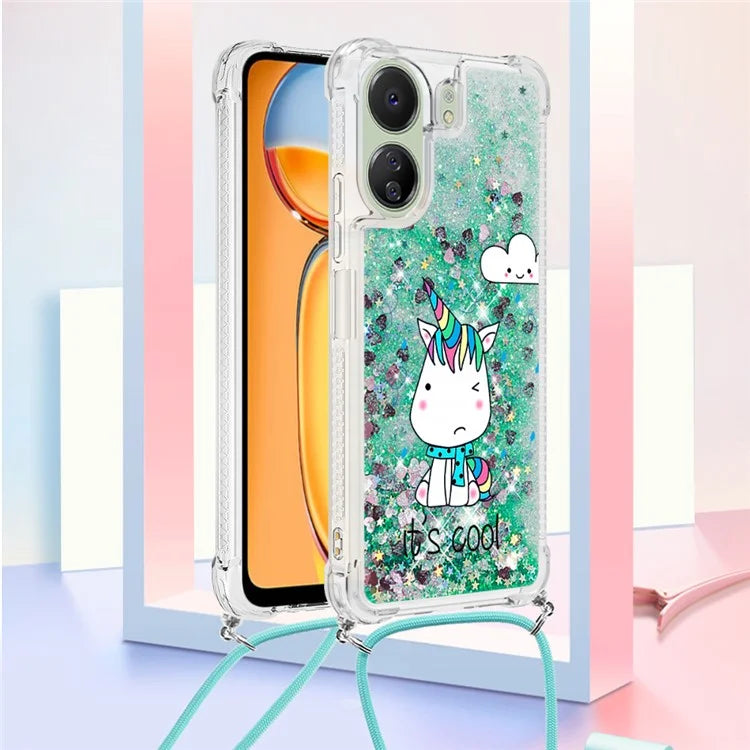YB Quicksand Series-5 for Xiaomi Redmi 13C 4G / Poco C65 4G Case with Lanyard Pattern TPU Cover