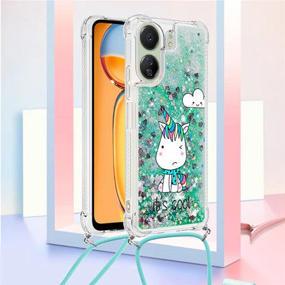 YB Quicksand Series-5 for Xiaomi Redmi 13C 4G / Poco C65 4G Case with Lanyard Pattern TPU Cover