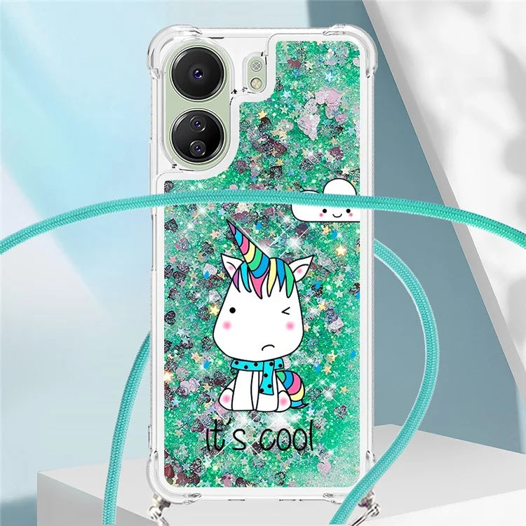 YB Quicksand Series-5 for Xiaomi Redmi 13C 4G / Poco C65 4G Case with Lanyard Pattern TPU Cover