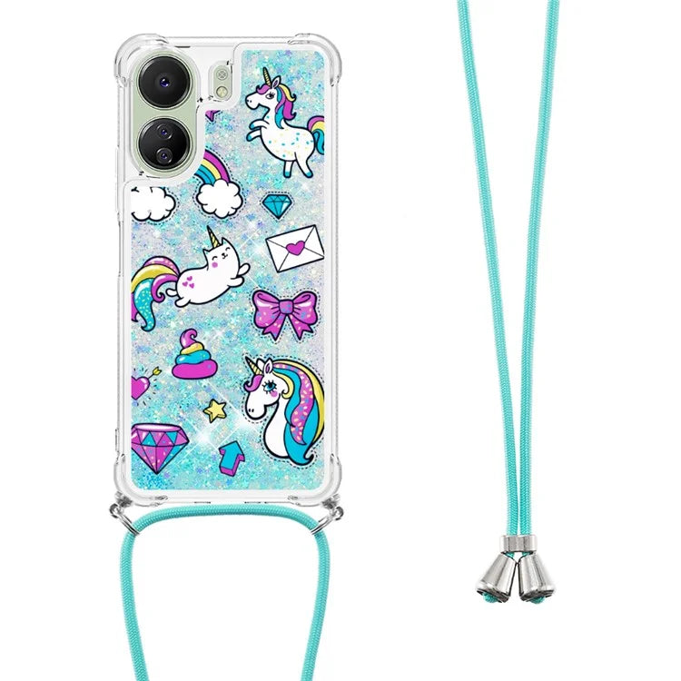 YB Quicksand Series-5 for Xiaomi Redmi 13C 4G / Poco C65 4G Case with Lanyard Pattern TPU Cover