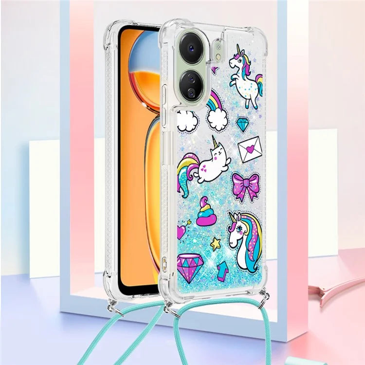 YB Quicksand Series-5 for Xiaomi Redmi 13C 4G / Poco C65 4G Case with Lanyard Pattern TPU Cover